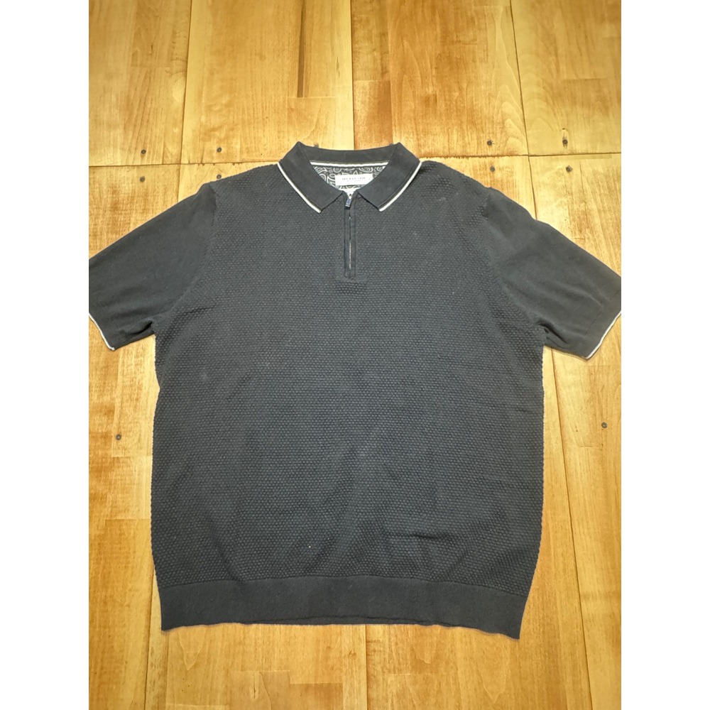 Denim‎ & Flower Ricky Singh Mens XL Black Textured Knit Quarter Zip Polo Sweater